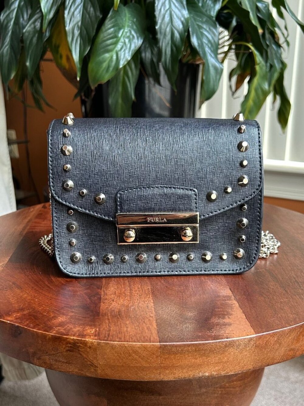 FURLA Julia Studded Shoulder Bag, Black